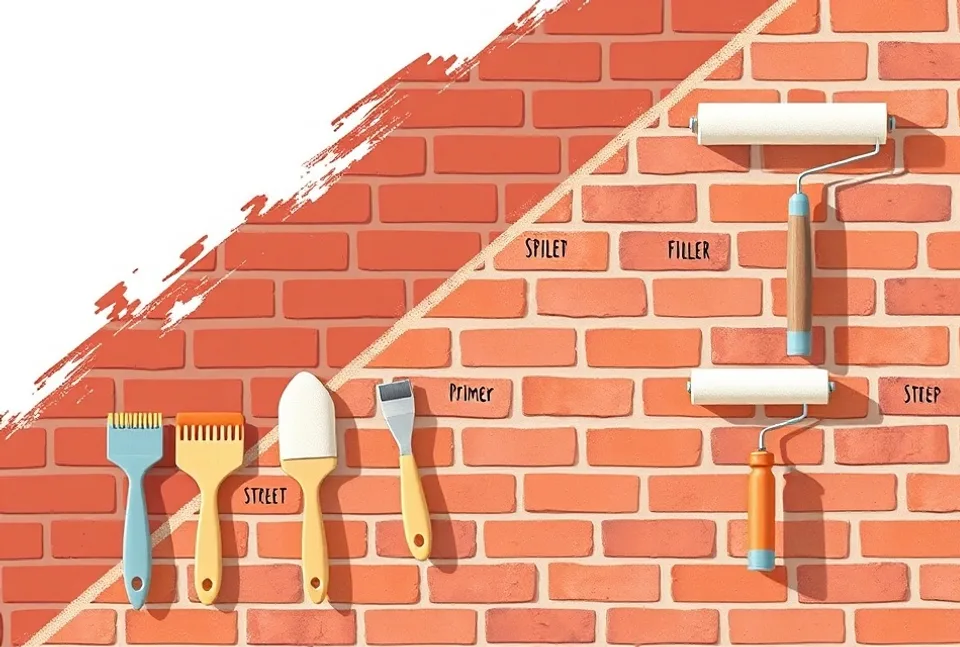 Outils de peinture disposés dans l'ordre des étapes du chantier