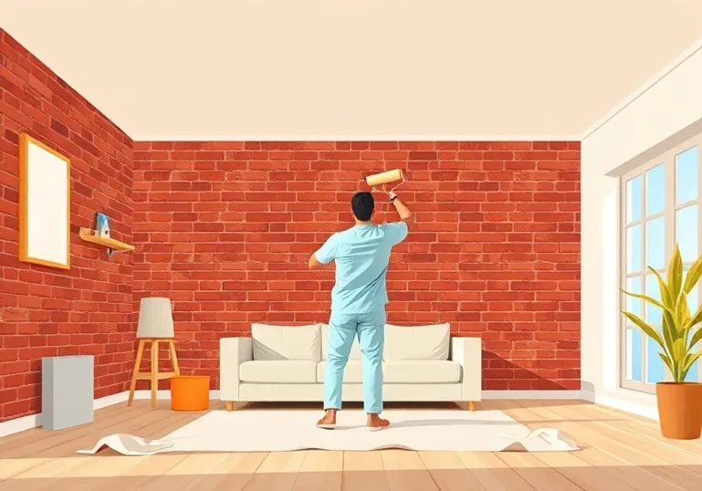Peintre appliquant la peinture au rouleau sur un mur de salon