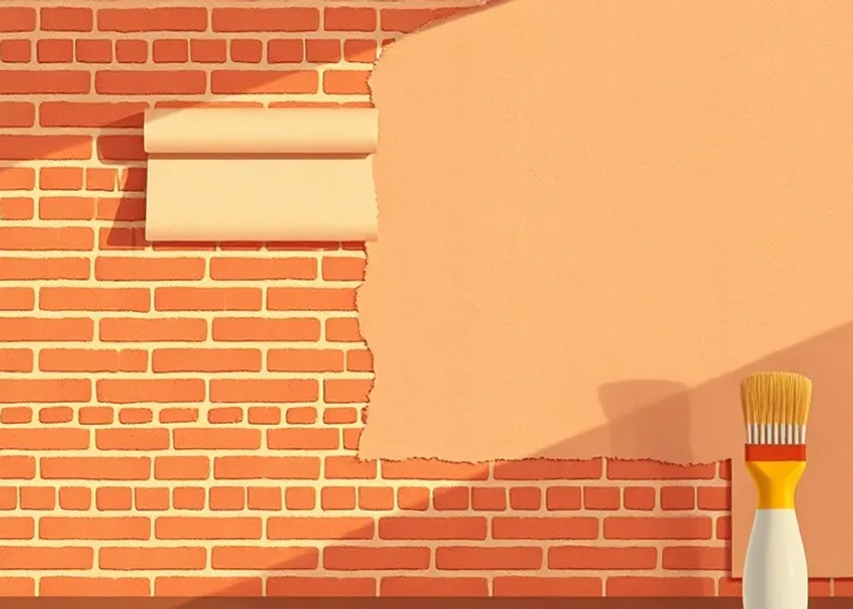 Pose de papier peint, rouleau et brosse à maroufler